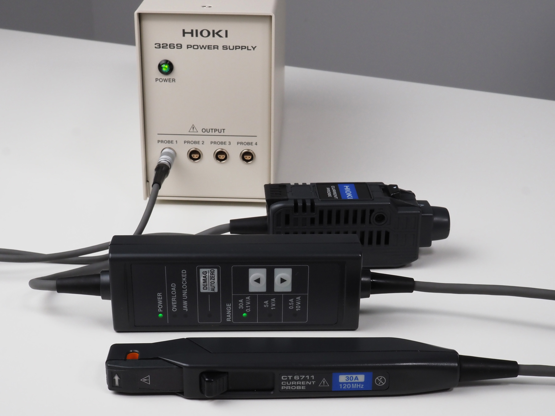 HIOKI CT6711 current probe 30a 120mhz three range 500ma 5a 30a