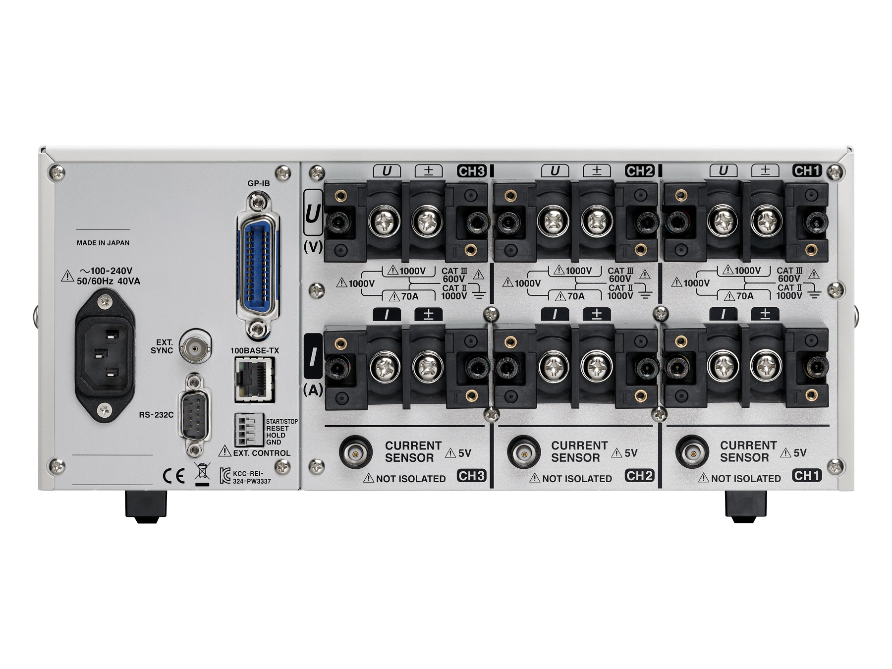 HIOKI PW3337-01 3-channel ac dc power meter up to 65a and 1000v gpib backside