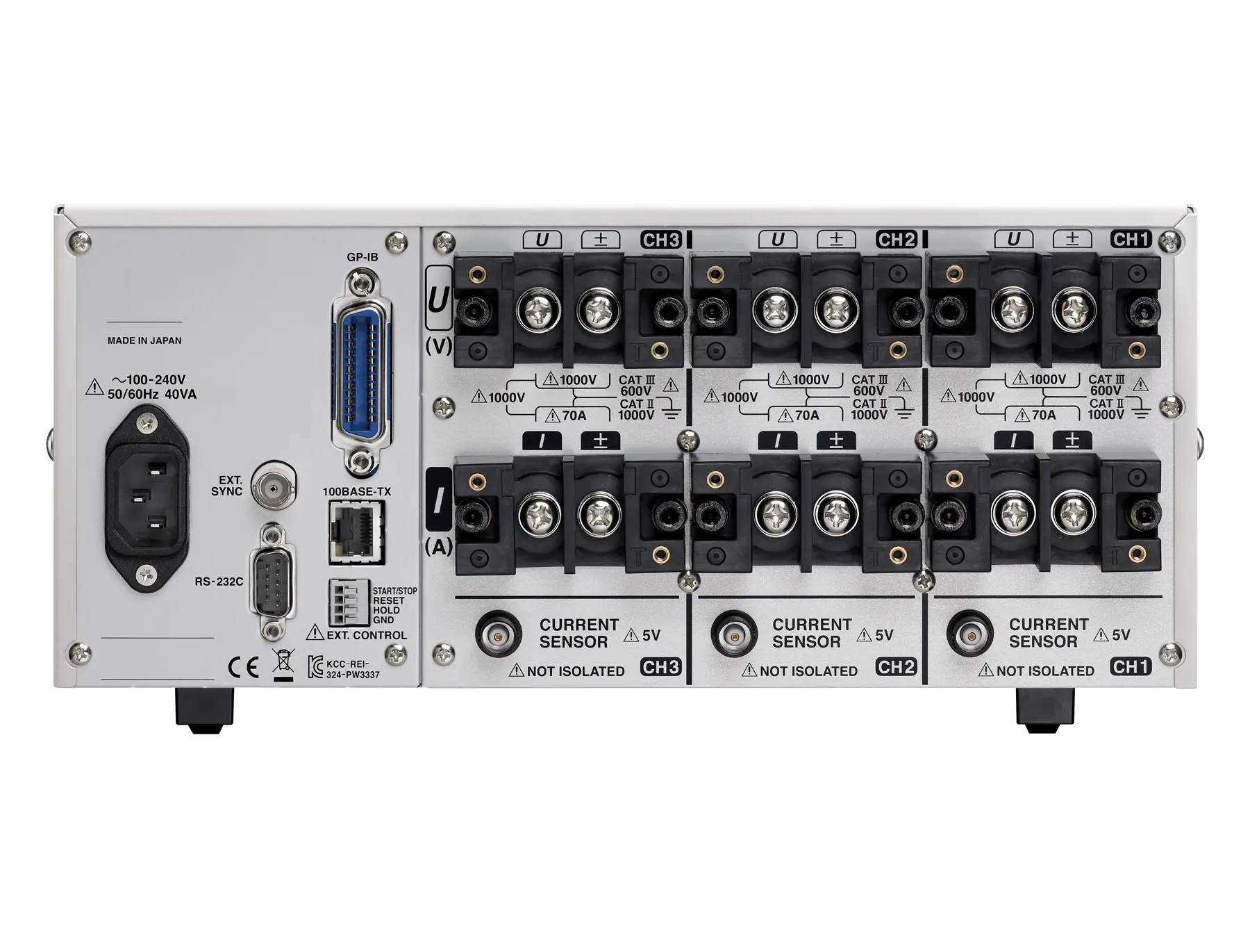 HIOKI PW3337-01 3-channel ac dc power meter up to 65a and 1000v gpib backside