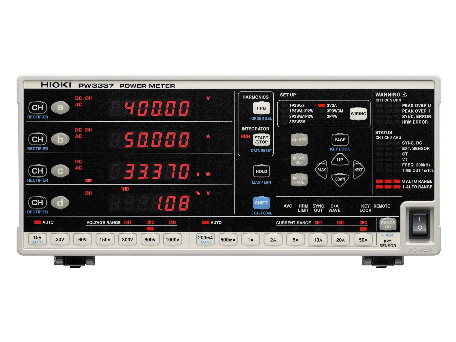 PW3337-03 - 3-channel AC/DC power meter up to 65 A and 1000 V, GPIB, D/A