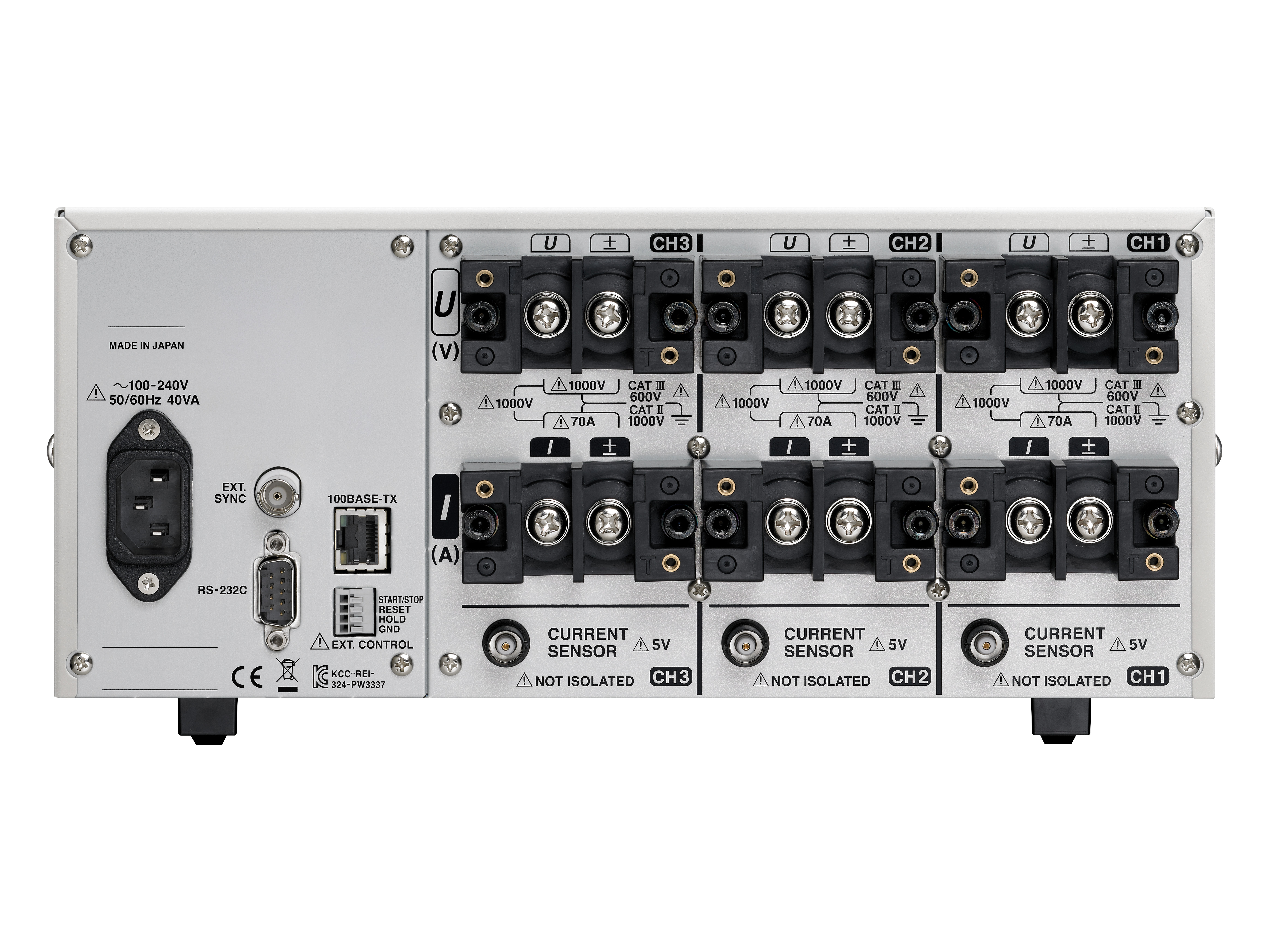 HIOKI PW3337 3-channel ac dc power meter up to 65a and 1000v backside