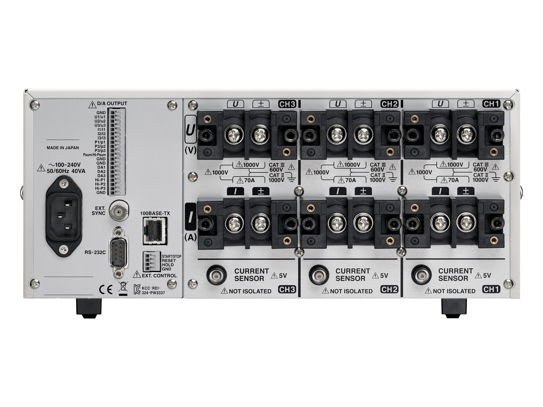 HIOKI PW3337-02 3-channel ac dc power meter up to 65a and 1000v d a backside