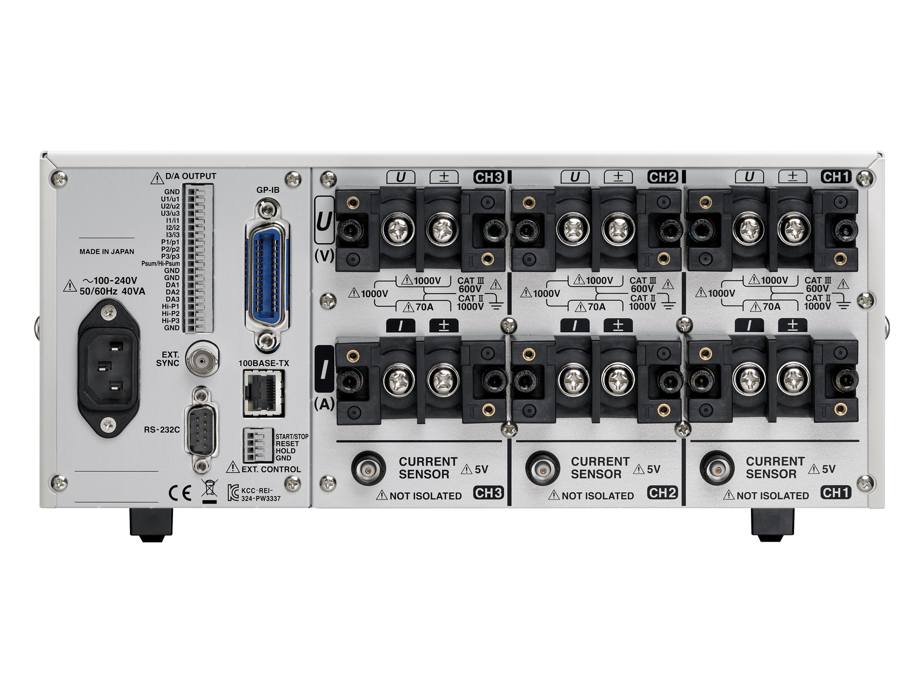 HIOKI PW3337-03 3-channel ac dc power meter up to 65a and 1000v gpib d a backside